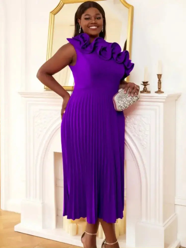 Elegant One Shoulder Ruffle Pleated A Line Party Dress