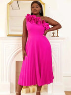 Elegant One Shoulder Ruffle Pleated A Line Party Dress