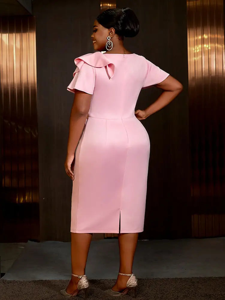 Elegant Pink V Neck Party Outfits For Women Ruffles Bow