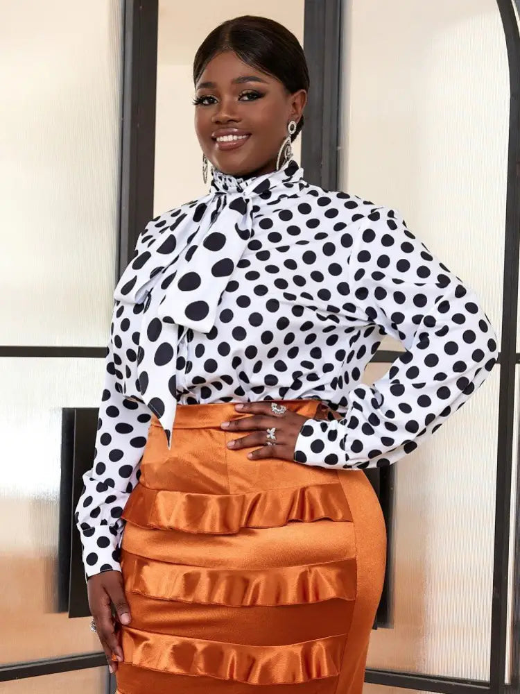 Elegant Polka Dot Blouse for Women Formal Tops