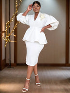 Elegant Sheath Dress for V Neck Lantern Three Quarter Sleeves