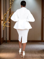 Elegant Sheath Dress for V Neck Lantern Three Quarter Sleeves