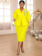 Elegant Sheath Dress for V Neck Lantern Three Quarter Sleeves