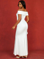 Elegant Slash Neck Dresses For Women White Bridal Gowns