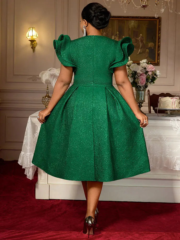 Elegant Wedding Guest Dresses Jacquard A Line 3D Ruffles