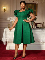Elegant Wedding Guest Dresses Jacquard A Line 3D Ruffles