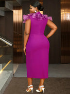 Elegant Wedding Guest Dresses Mesh Patchwork Beaded Split