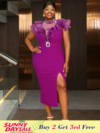 Elegant Wedding Guest Dresses Mesh Patchwork Beaded Split