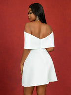 Elegant Wedding Guest Mini A Line Dresses Off Shoulder Bow