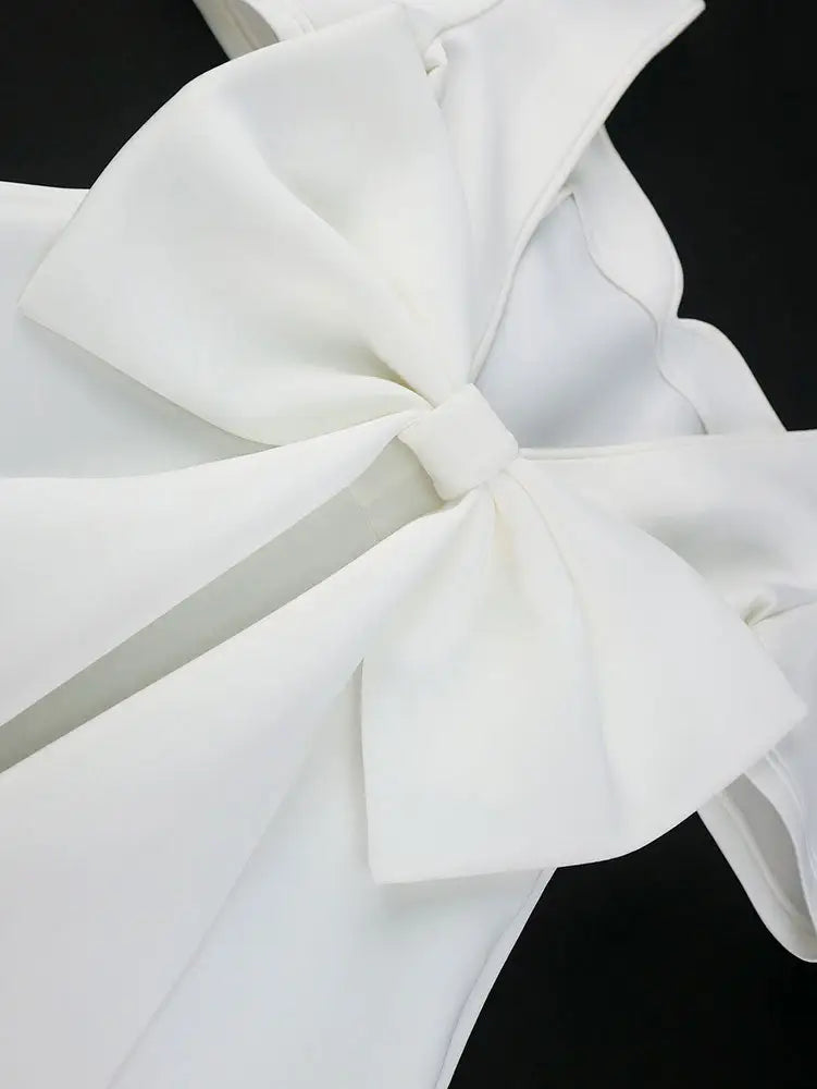 Elegant Wedding Guest Mini Dresses Backless Bow Puff Sleeve