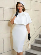 Elegant White Cape Sheath Dress for Easter and Graduation