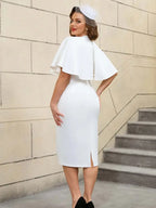 Elegant White Cape Sheath Dress for Easter and Graduation