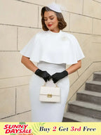 Elegant White Cape Sheath Dress for Easter and Graduation