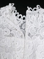 Elegant White Lace Wedding Guest Dress Puff Sleeve O Neck