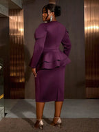 Evening Dress Silver Thread Embroidered Floral Long Sleeve