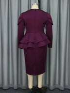 Evening Dress Silver Thread Embroidered Floral Long Sleeve