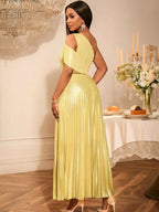 Evening Gowns for Women Formal Gold Maxi One Shoulder Gown