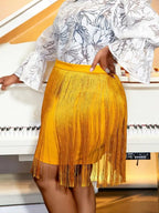 Fashion Tassels Wrap Skirts Women Elastic Waist Dance Party Gold