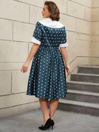 Floral Print Turn Down Collar Short Sleeve A Line Dress