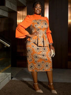 Floral Printed Midi Dress Long Sleeve Patchwork Peplum