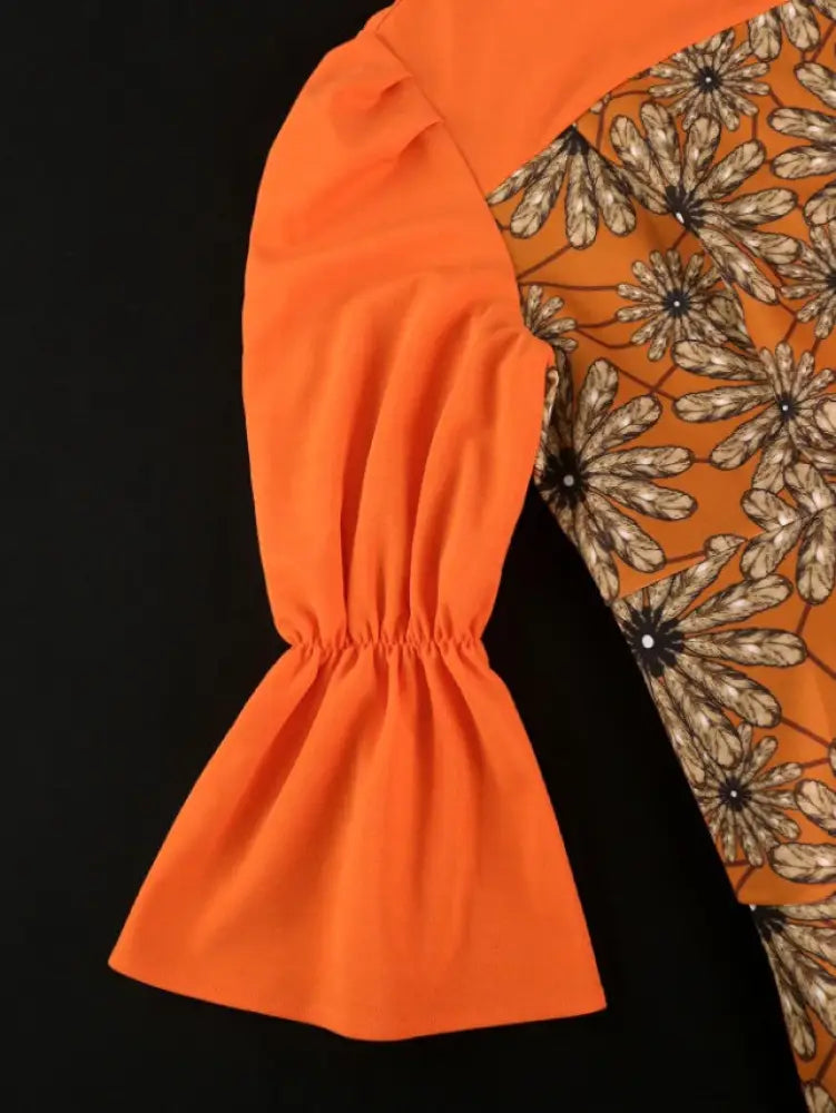 Floral Printed Midi Dress Long Sleeve Patchwork Peplum