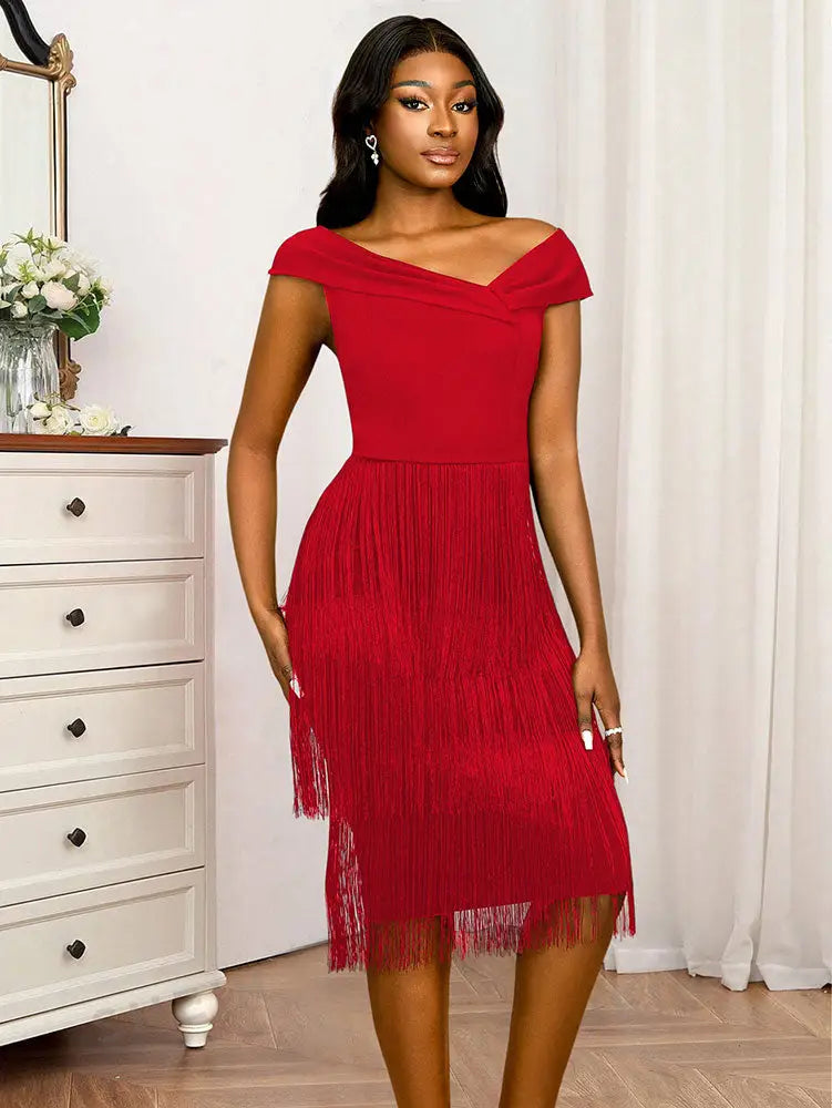 Fringe Dresses for Women Deep V Neck Sexy Party Dress