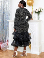 Glitter Sequin Long Sleeve Church Dresses Mermaid Maxi Gowns
