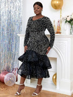 Glitter Sequin Long Sleeve Church Dresses Mermaid Maxi Gowns