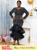 Glitter Sequin Long Sleeve Church Dresses Mermaid Maxi Gowns