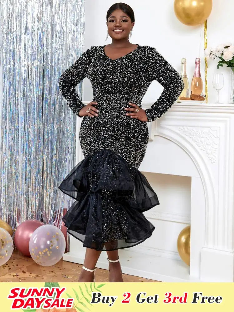 Glitter Sequin Long Sleeve Church Dresses Mermaid Maxi Gowns