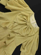 Gold Ruffle Bow Puff Sleeve O Neck Dress for Spring Wedding Guest