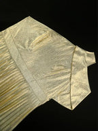 Gold Shiny Pleated Dress One Shoulder Diagonal Collar