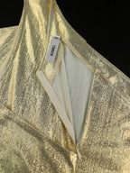 Gold Shiny Pleated Dress One Shoulder Diagonal Collar