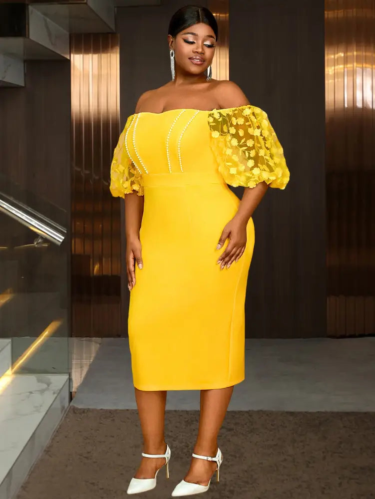 Gold Wedding Guest Dress One Shoulder Floral Sleeves