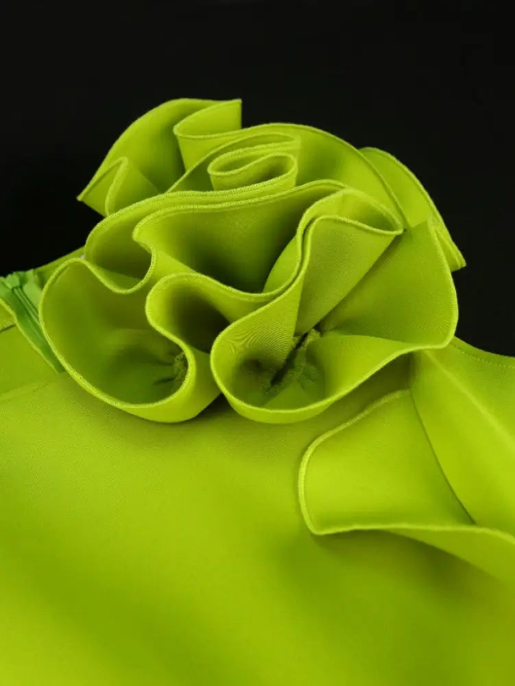 Green A Line Dress O Neck Sleeveless Appliques Ruffles