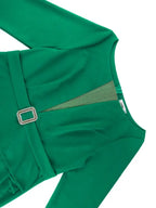 Green Bodycon Dress V-neck Patchwork Feather Long Sleeve