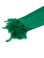 Green Bodycon Dress V-neck Patchwork Feather Long Sleeve