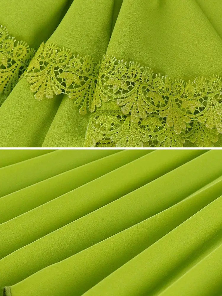 Green Bowtie Butterfly Sleeves pleated a line Dresses