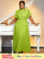 Green Bowtie Butterfly Sleeves pleated a line Dresses