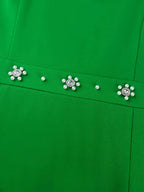 Green Diamond Dress Hollowed Out Long Puff Sleeves Bodycon