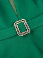 Green Dresses for Wedding Long Sleeve Feather Trim Emerald Silk