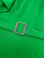 Green Dresses for Wedding Round Neck Short Sleeve 3D Flower Design