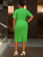 Green Dresses for Wedding Round Neck Short Sleeve 3D Flower Design
