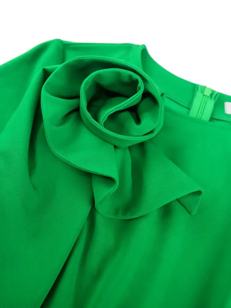 Green Dresses for Wedding Round Neck Short Sleeve 3D Flower Design