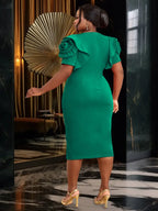 Green Fashion Dresses for Women O Neck Flower Short Sleeve