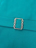 Green Fishtail Dress Half High Collar Beading Cloak Sleeve