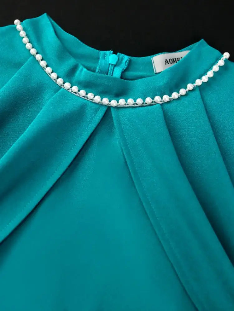 Green Fishtail Dress Half High Collar Beading Cloak Sleeve