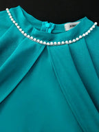 Green Fishtail Dress Half High Collar Beading Cloak Sleeve