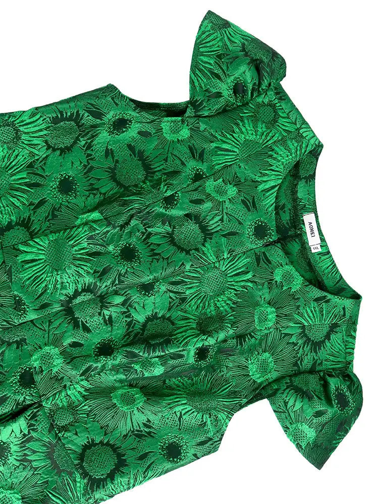 Green Jacquard A Line Dresses Short Sleeves Occasion Wedding Event