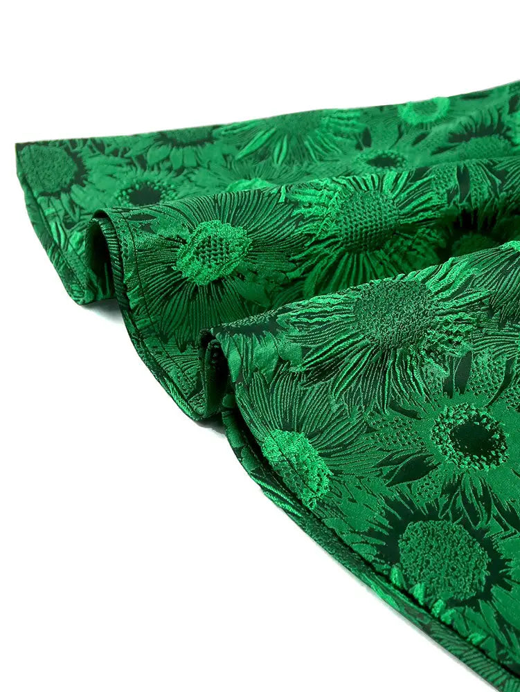 Green Jacquard A Line Dresses Short Sleeves Occasion Wedding Event
